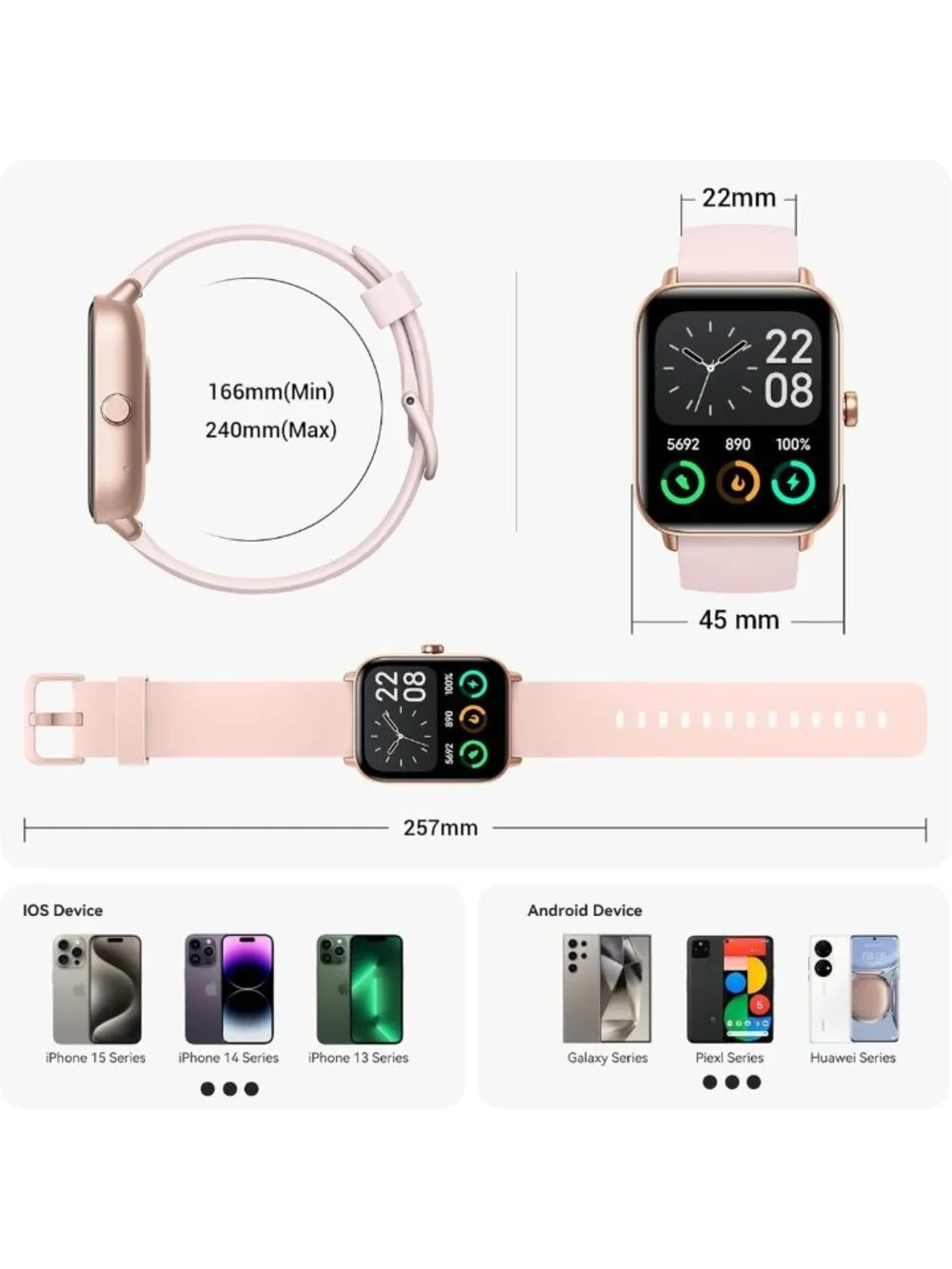 Stylish Smart Watch for Women, 1.85'' AMOLED Display, Alexa Voice Control